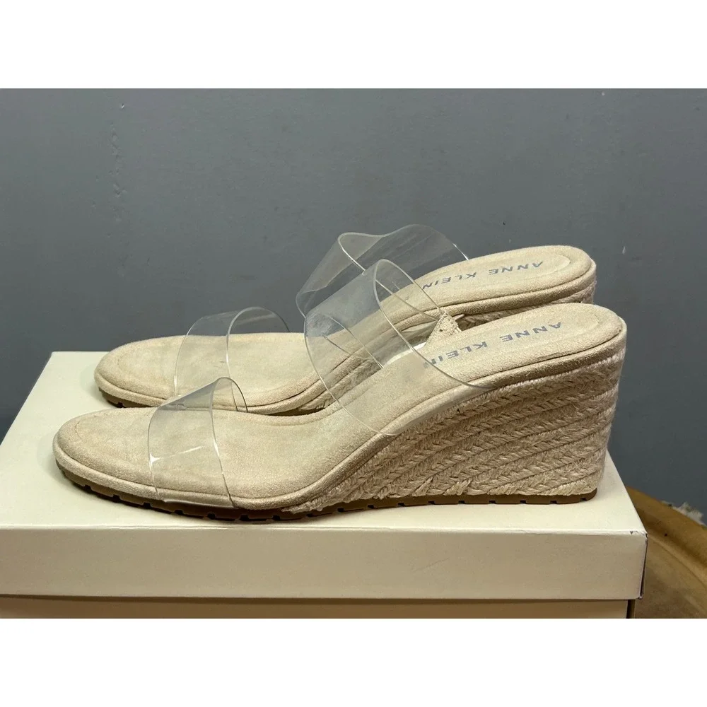 Anne Klein Wedge Sandals Womens 11 Clear Aksense Espadrille iFlex SENS01F9 Beige